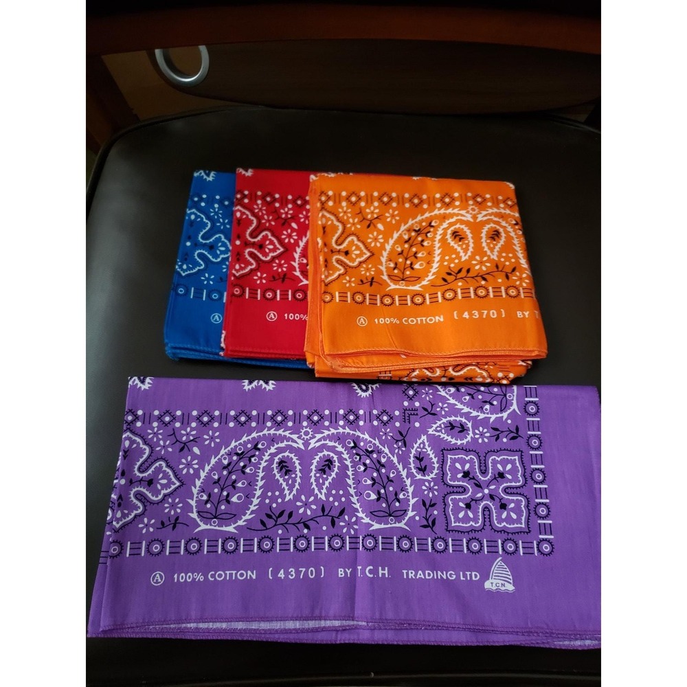 Vintage Thailand Bandana T.C.H Trading LTD 100% Cotton Purple Blue (Lot of 4)
